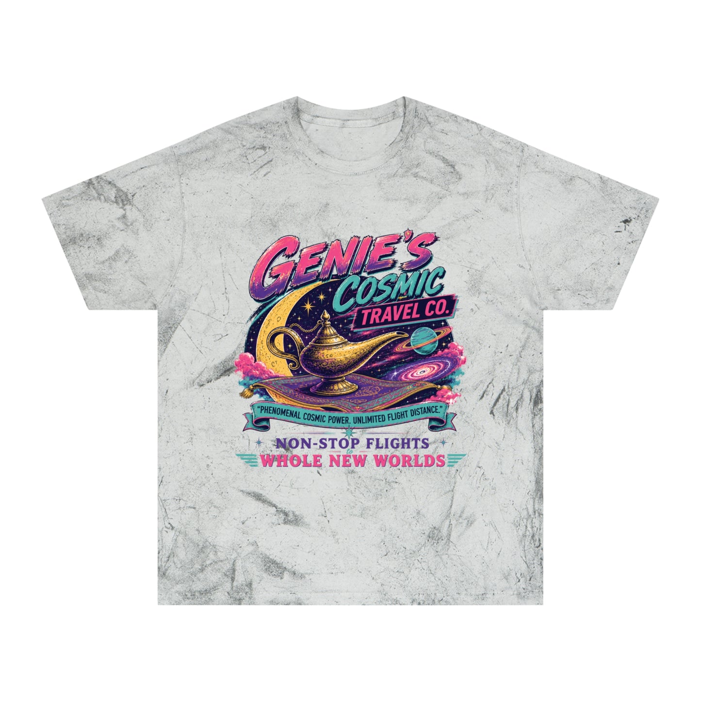 Genie’s Cosmic Travel Co. T‑Shirt — Retro Space Lamp Graphic