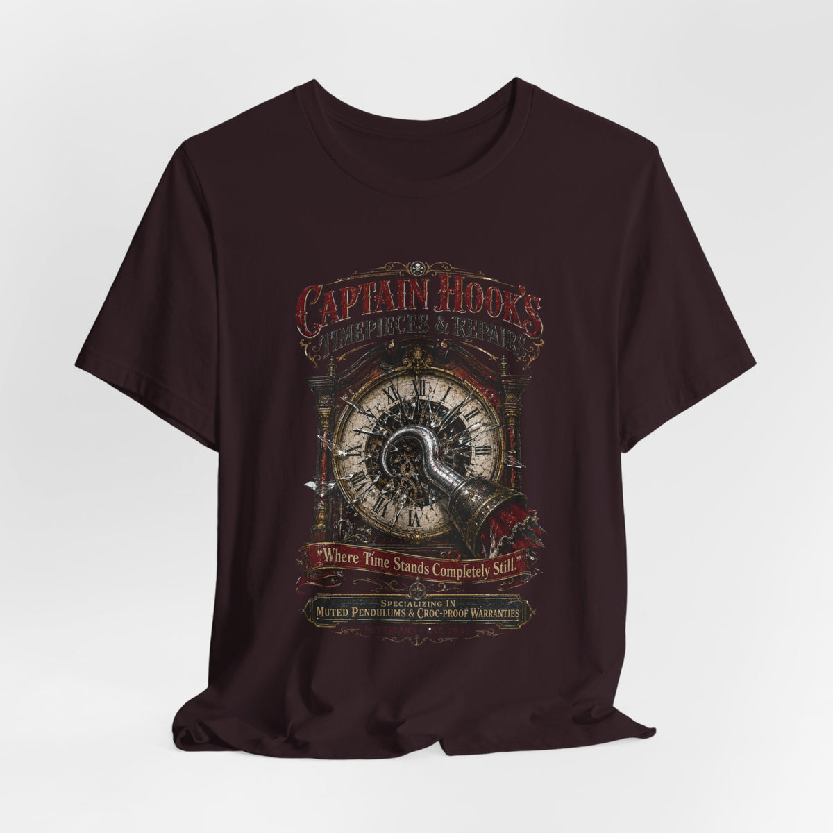Captain Hook's Timepieces & Repairs Tee — Vintage Nautical Clock Pirate Shirt