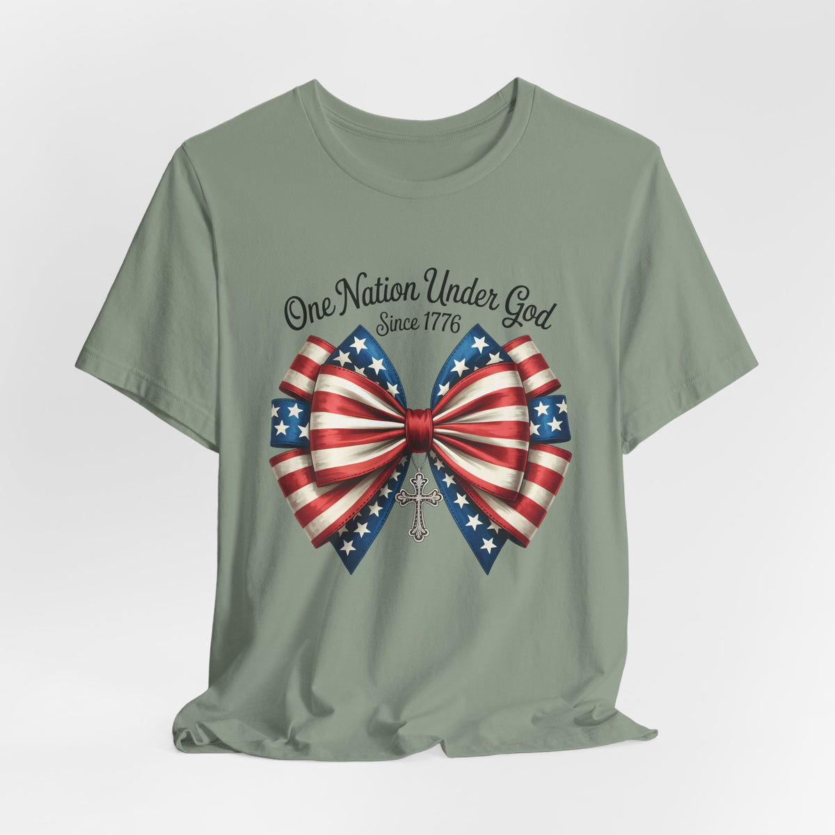 One Nation Under God Patriotic T-shirt with Bow Design