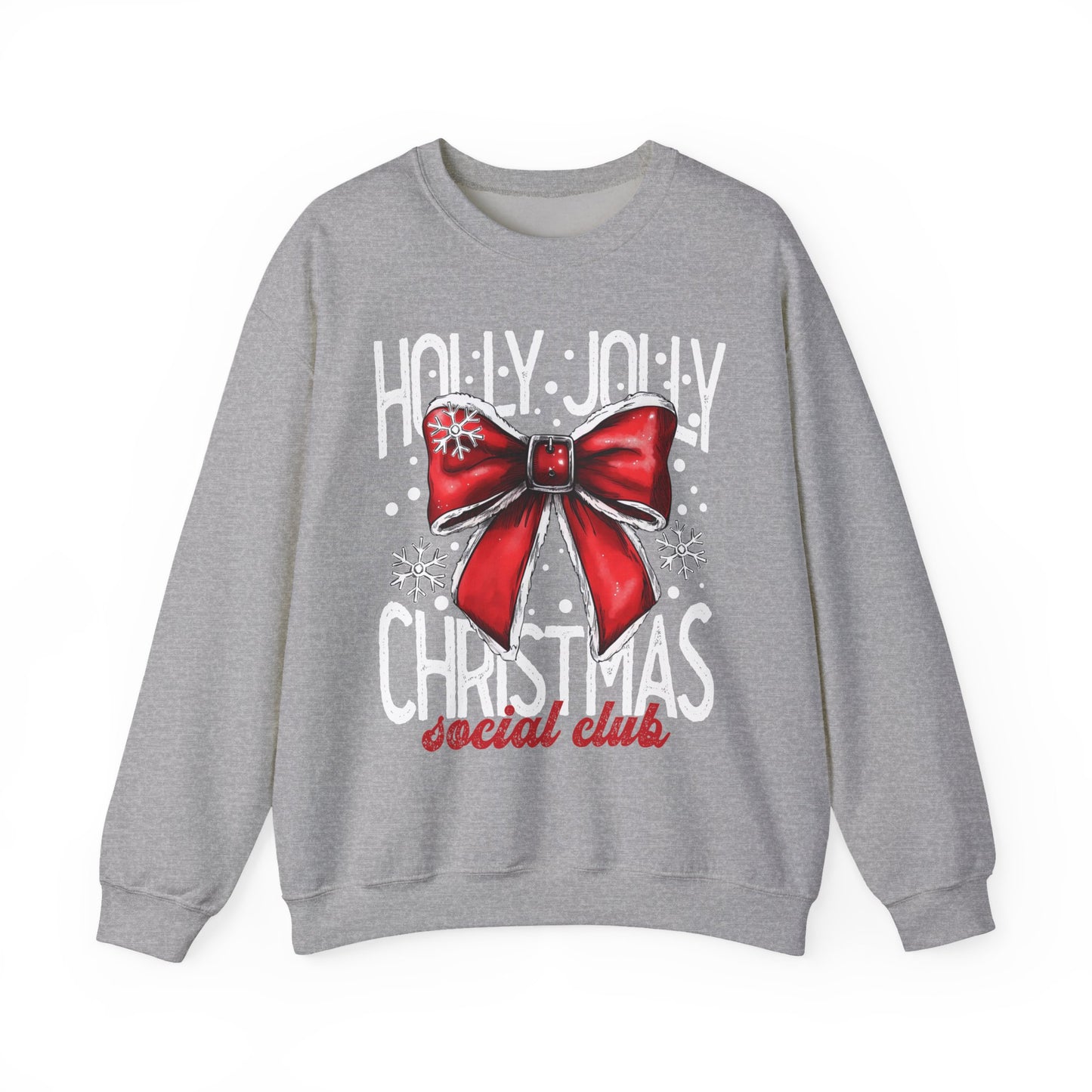 Holly Jolly Christmas Social Club Red Bow Christmas Crewneck Sweatshirt