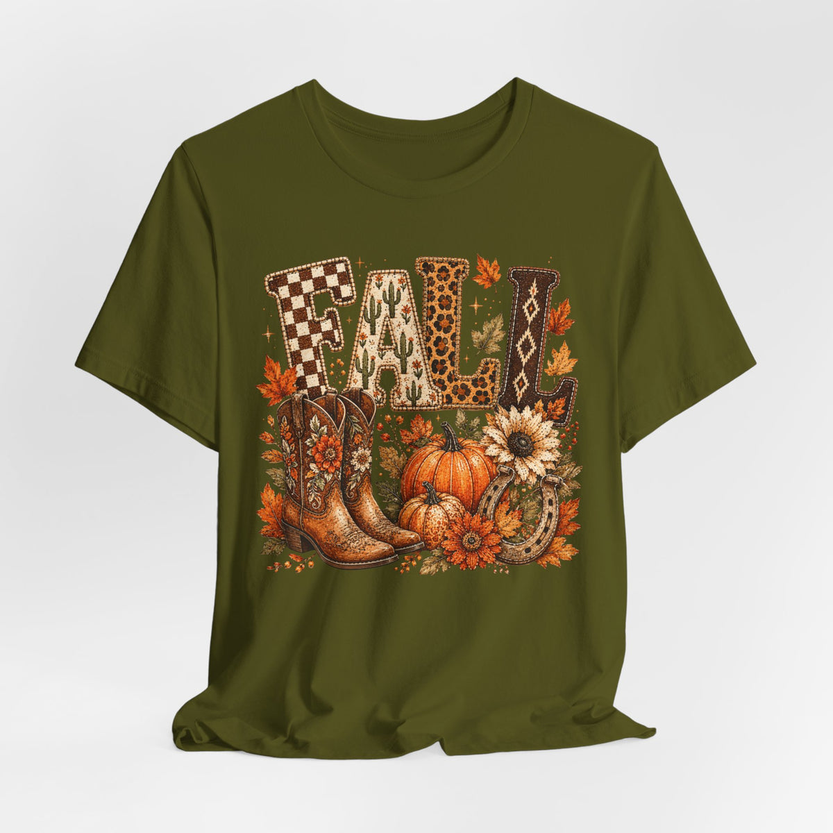 Fall Y’all T-Shirt — Cowboy Boots, Pumpkins & Sunflower Autumn Tee