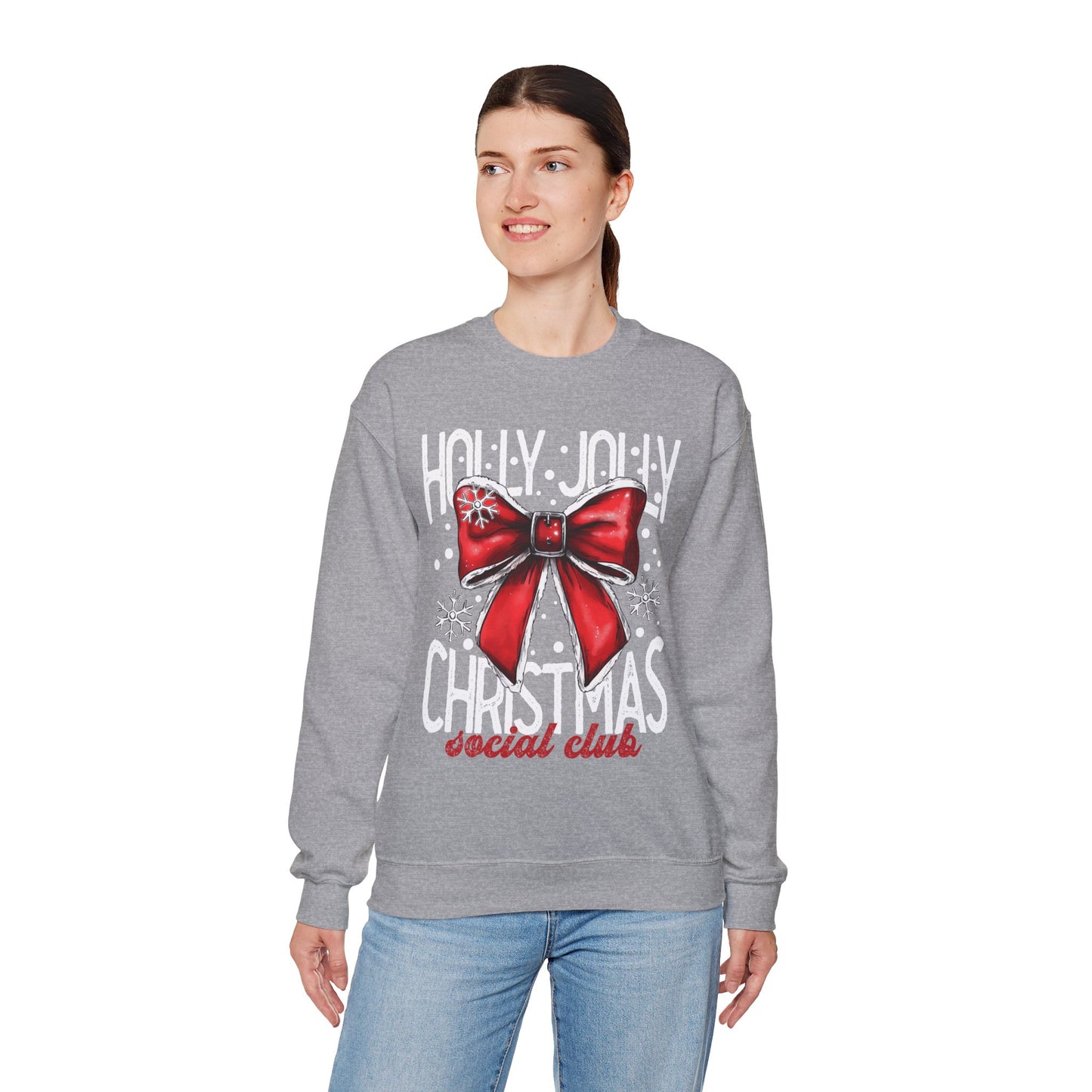 Holly Jolly Christmas Social Club Red Bow Christmas Crewneck Sweatshirt