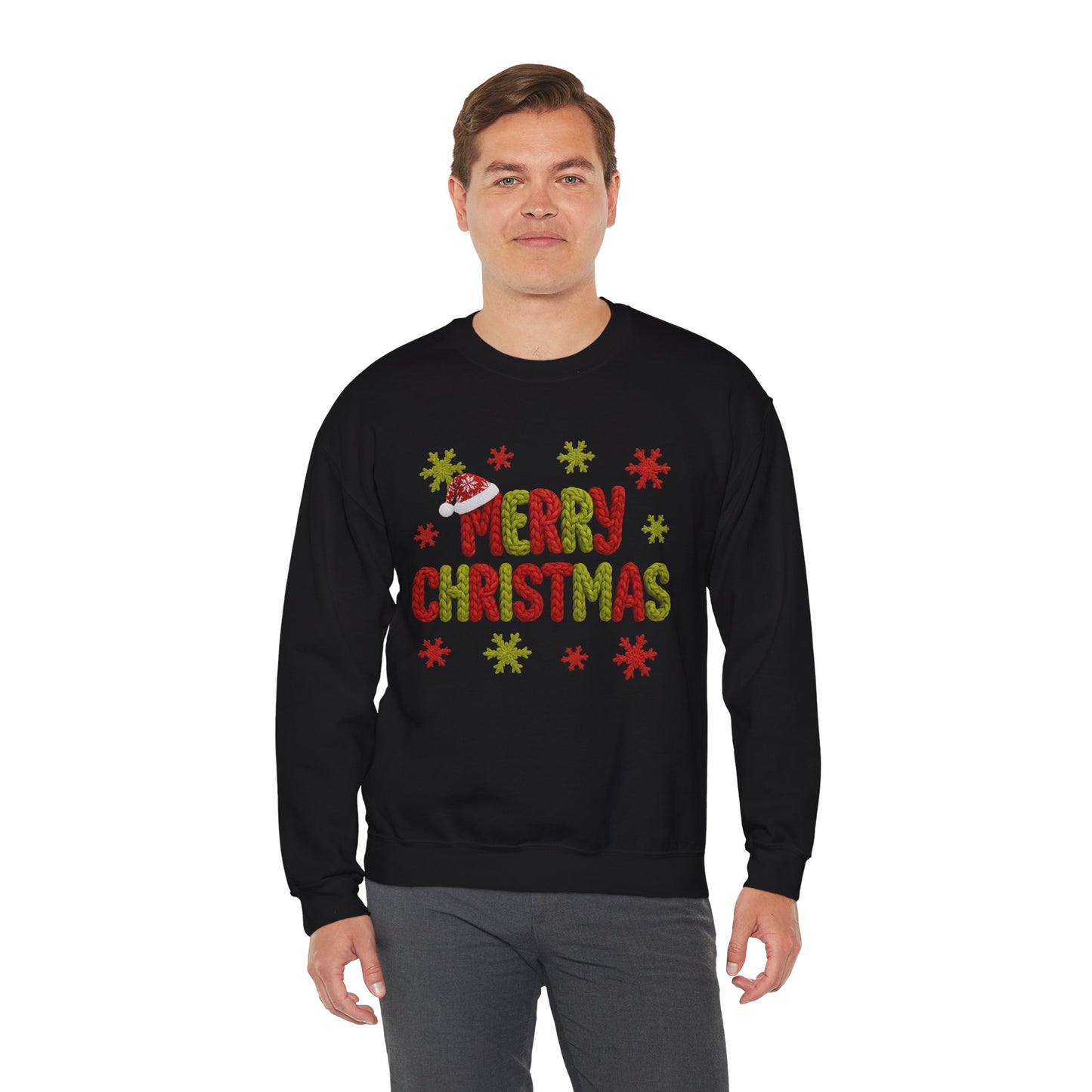 Merry Christmas Festive Yarn Holiday Sweatshirt Christmas Crewneck