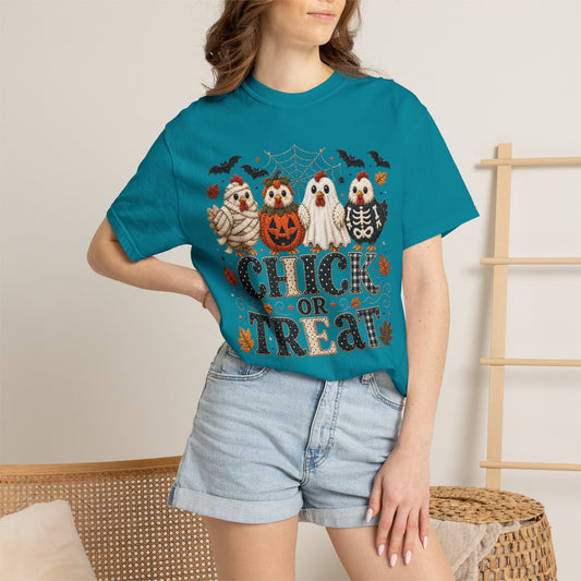 Faux Quilted Halloween Chick or Treat T‑Shirt