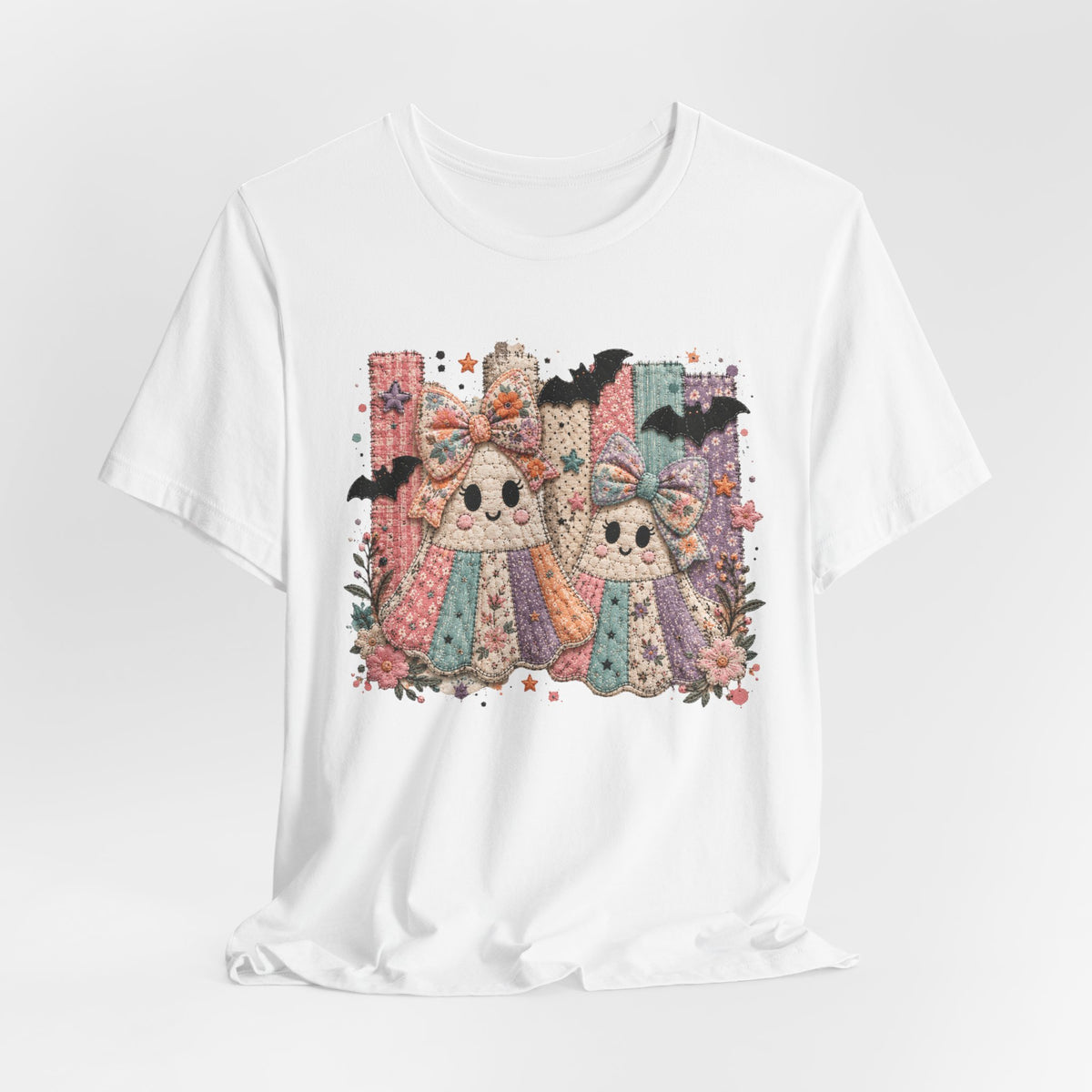 Quilted Cute Ghost Sisters Halloween T-Shirt