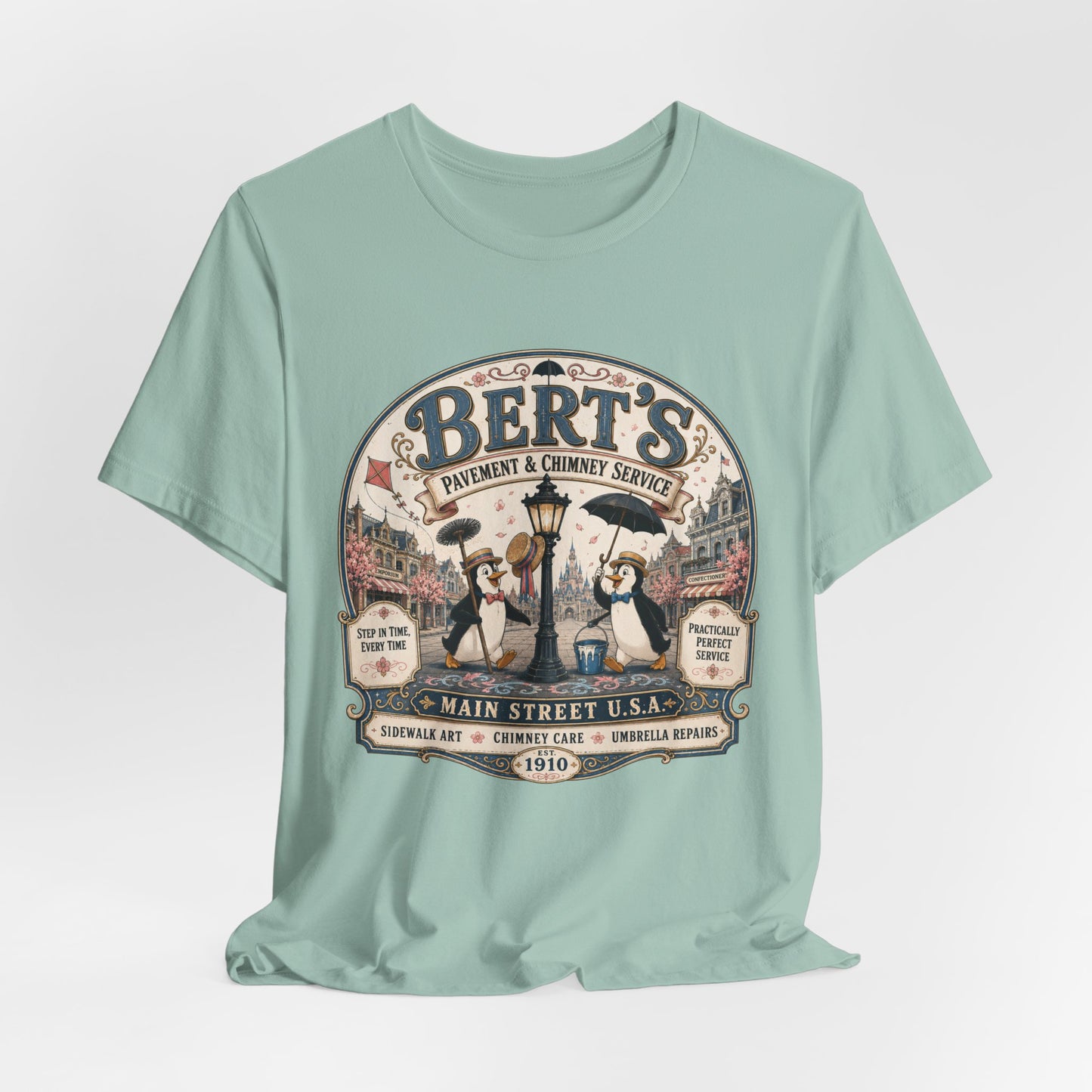 Vintage 'Bert's Pavement & Chimney Service' Graphic T-Shirt — Main Street USA Retro Tee