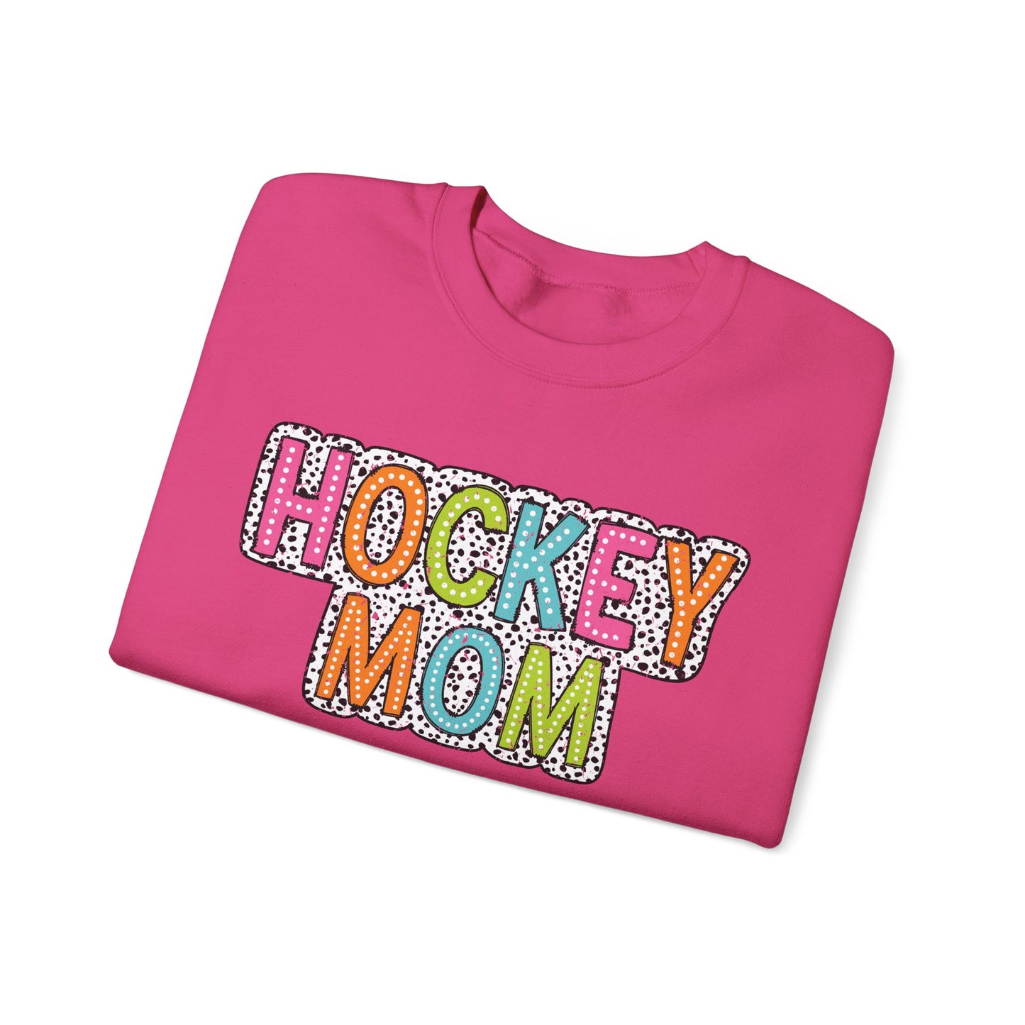 Colorful Dalmation Print Hockey Mom Crewneck Sweatshirt