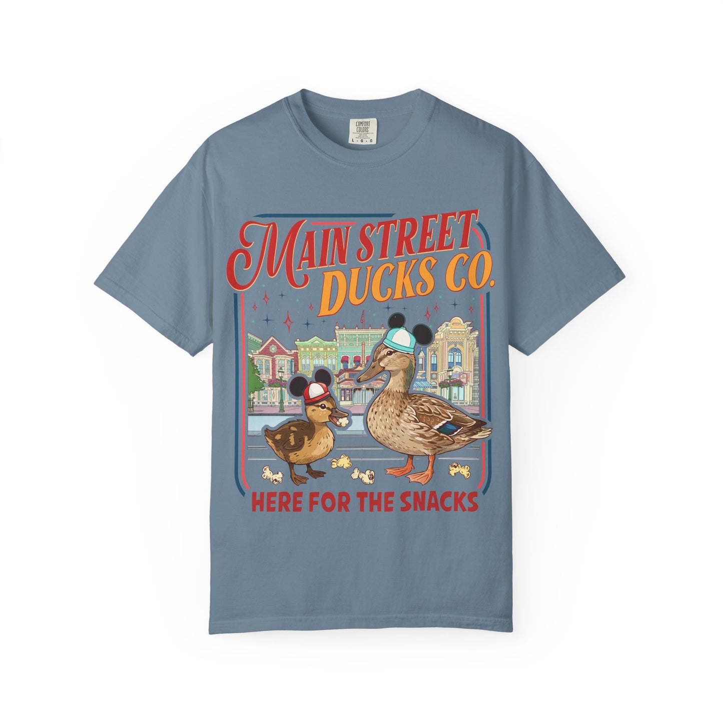 Main Street Ducks Co. T-Shirt — "Here for the Snacks" Vintage Duck Tee