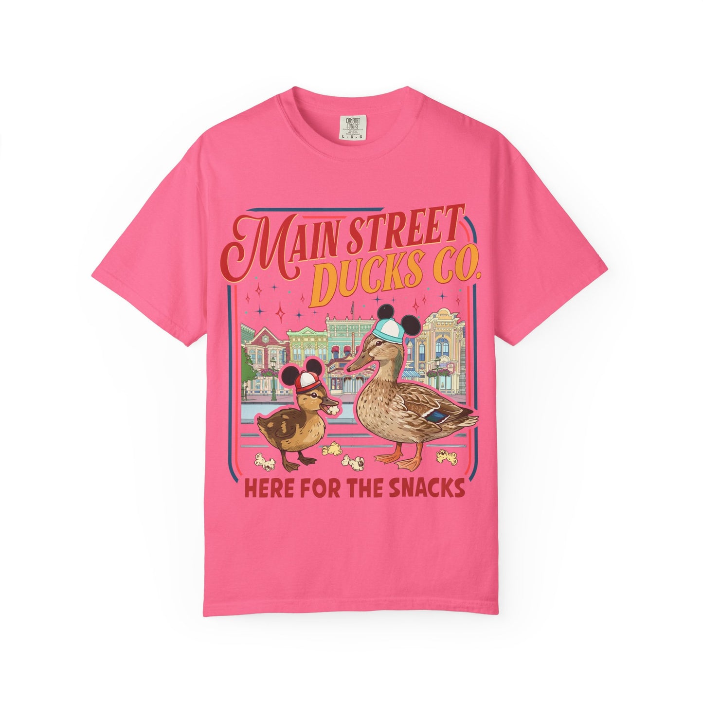 Main Street Ducks Co. T-Shirt — "Here for the Snacks" Vintage Duck Tee