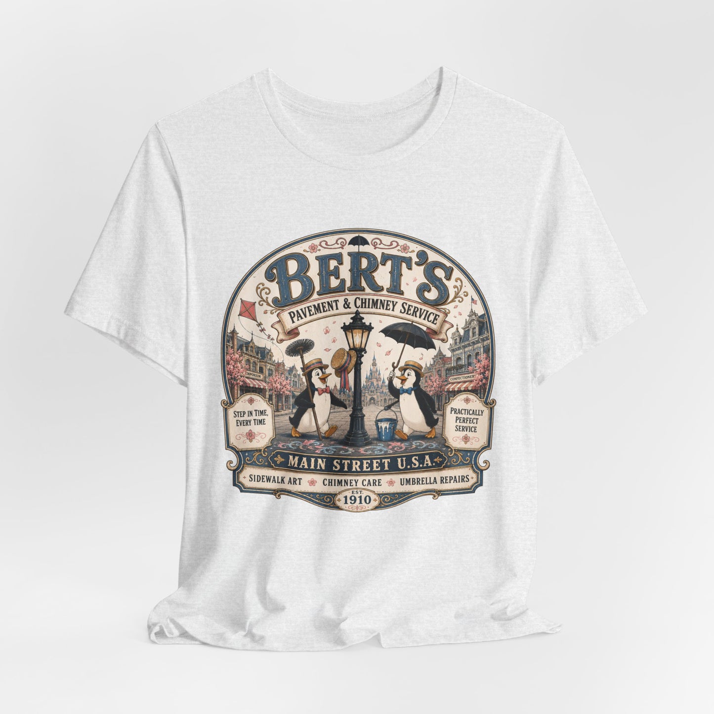 Vintage 'Bert's Pavement & Chimney Service' Graphic T-Shirt — Main Street USA Retro Tee