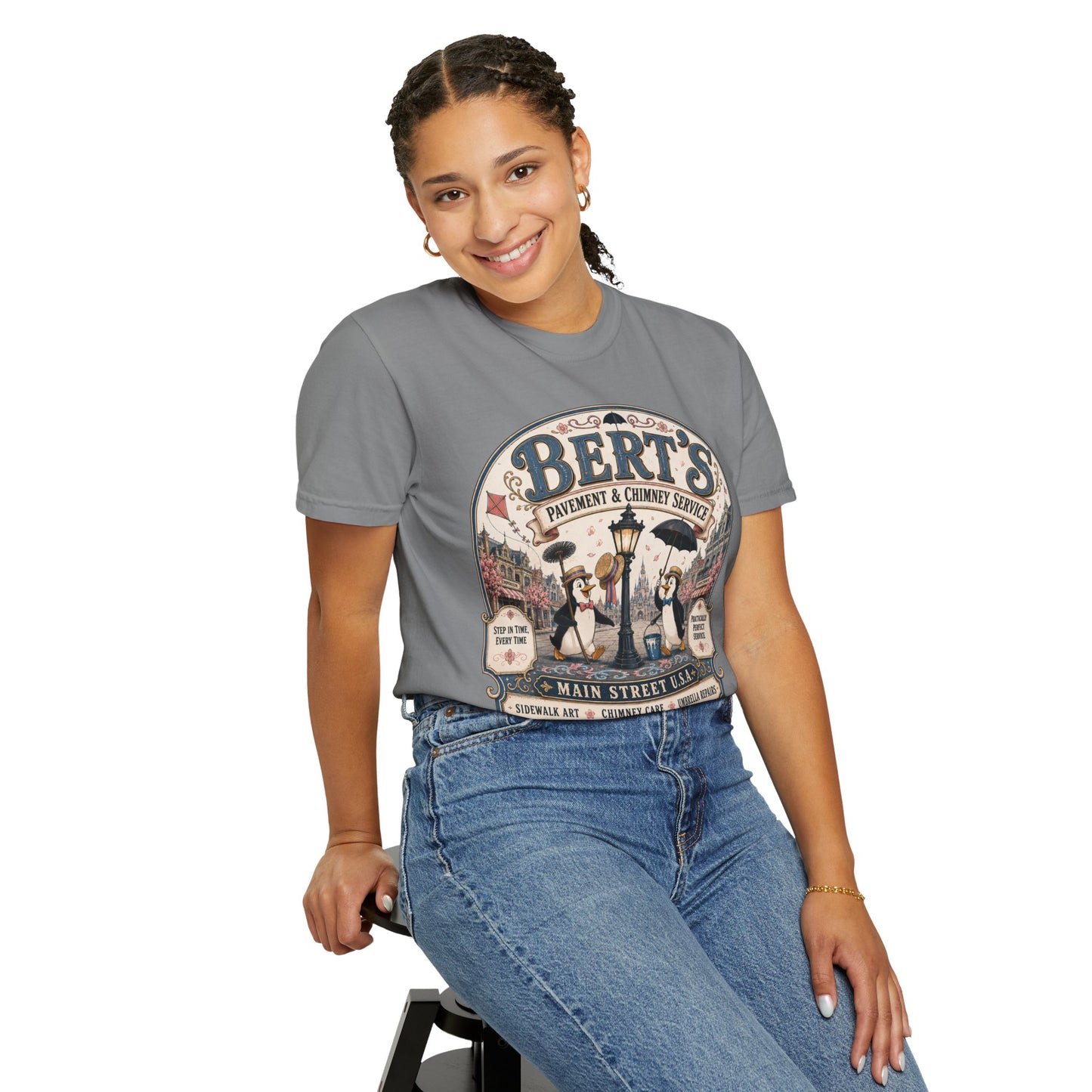 Vintage 'Bert's Pavement & Chimney Service' Graphic T-Shirt — Main Street USA Retro Tee