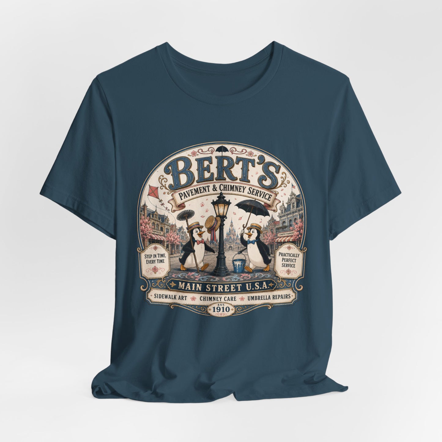 Vintage 'Bert's Pavement & Chimney Service' Graphic T-Shirt — Main Street USA Retro Tee
