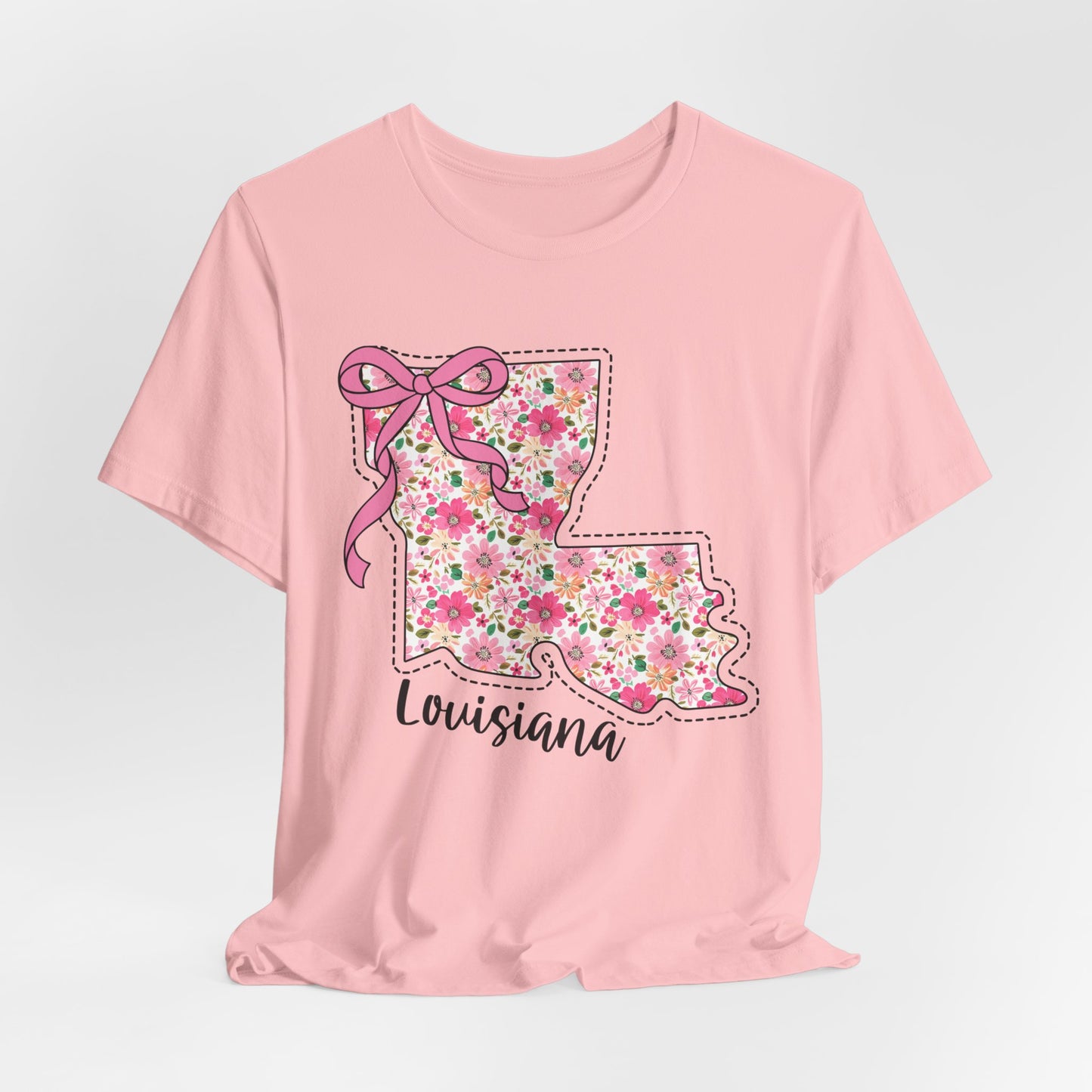 Louisiana Floral State Tee — Pink Bow & Script