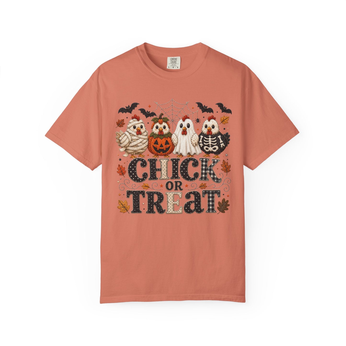 Faux Quilted Halloween Chick or Treat T‑Shirt