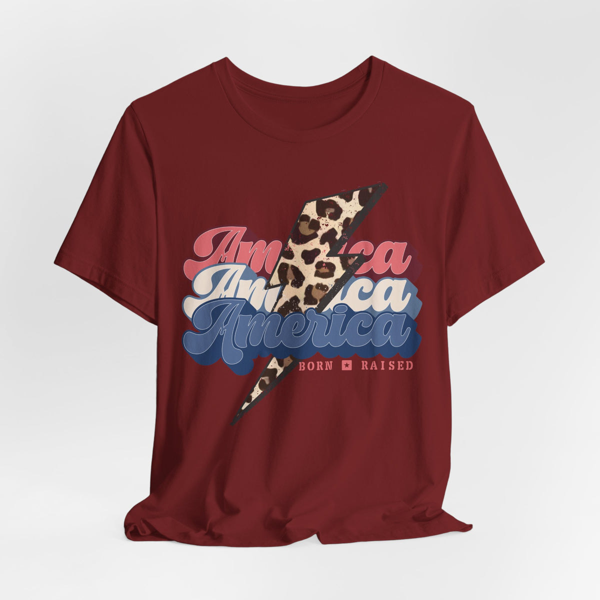 Patriotic Leopard Print America, Born & Raised - Graphic Tee
