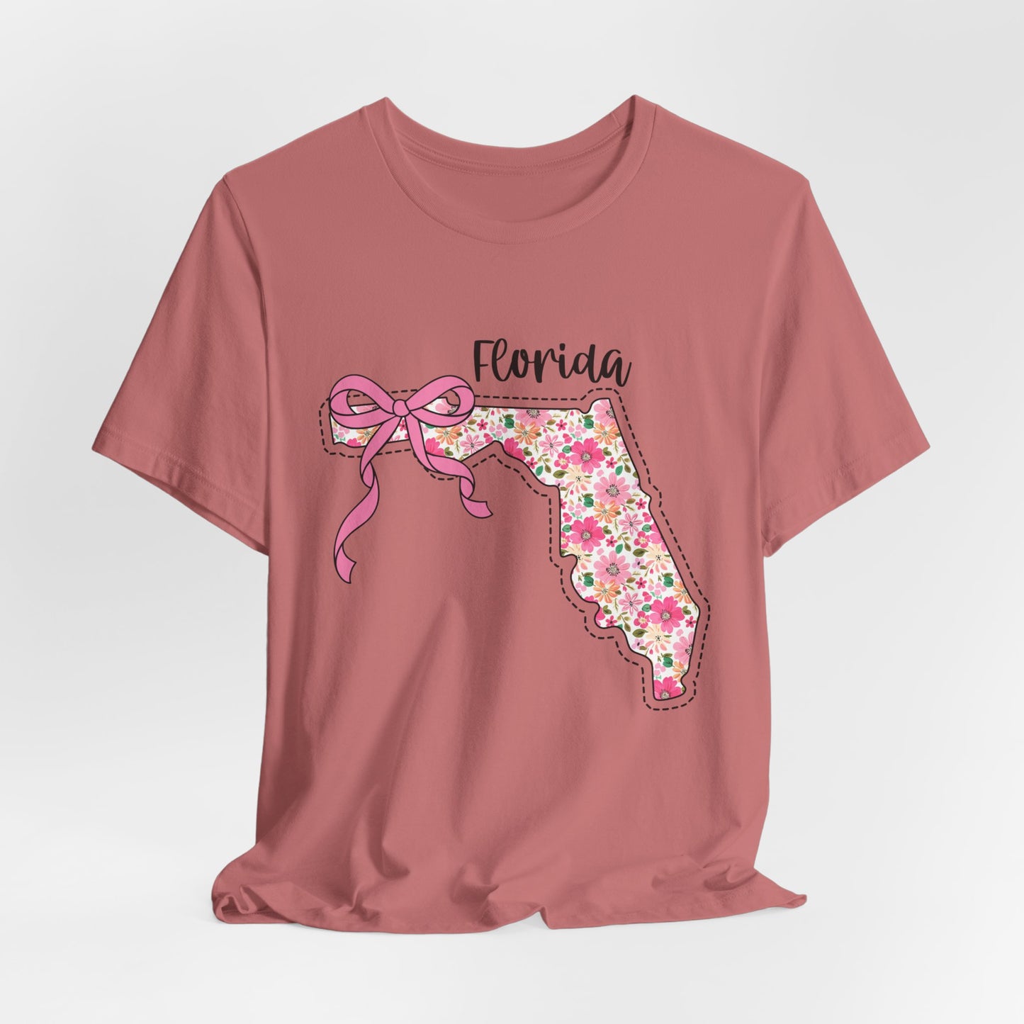 Florida Floral State Tee —Pink Bow & Script