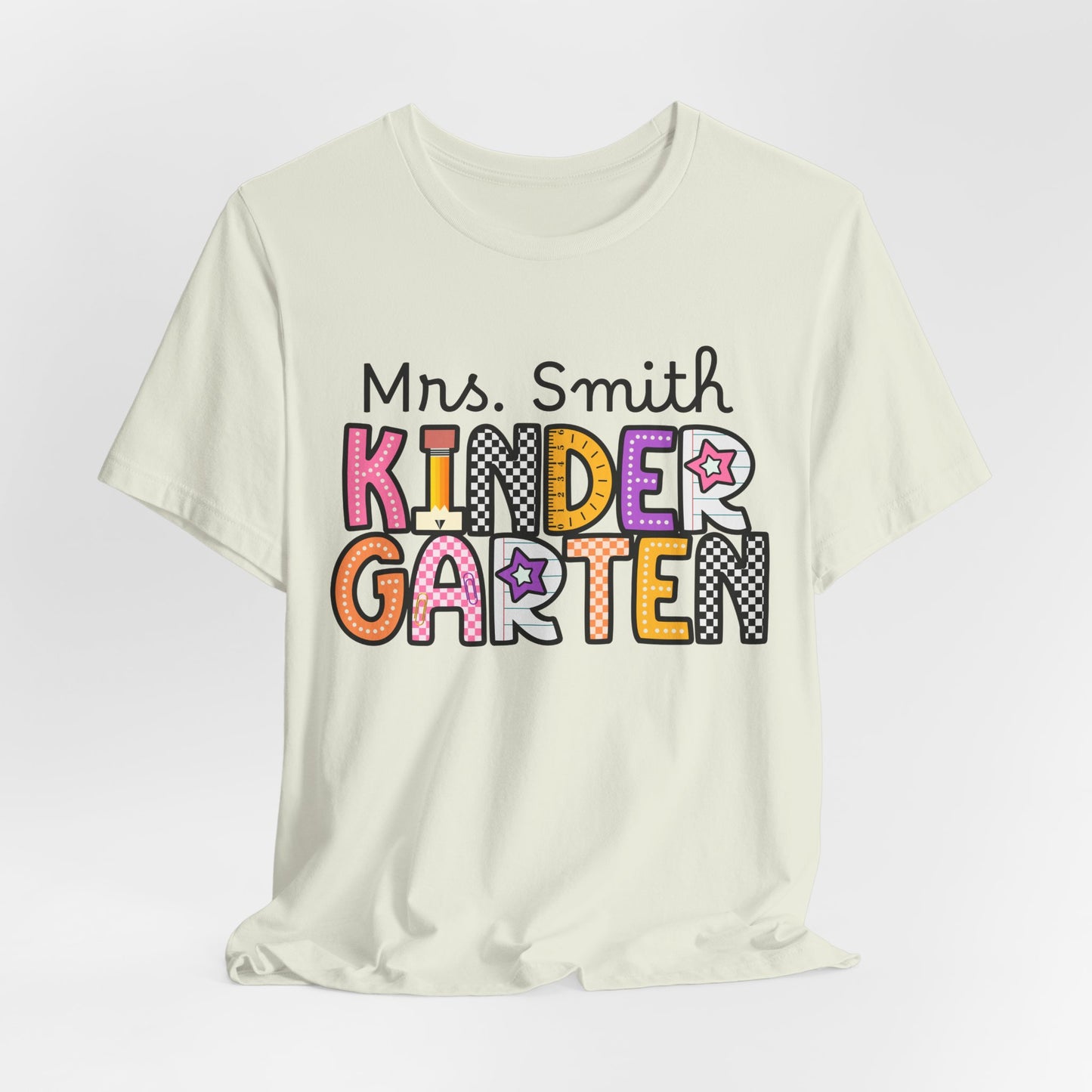 Personalized Colorful Kindergarten Teacher Graphic Tee
