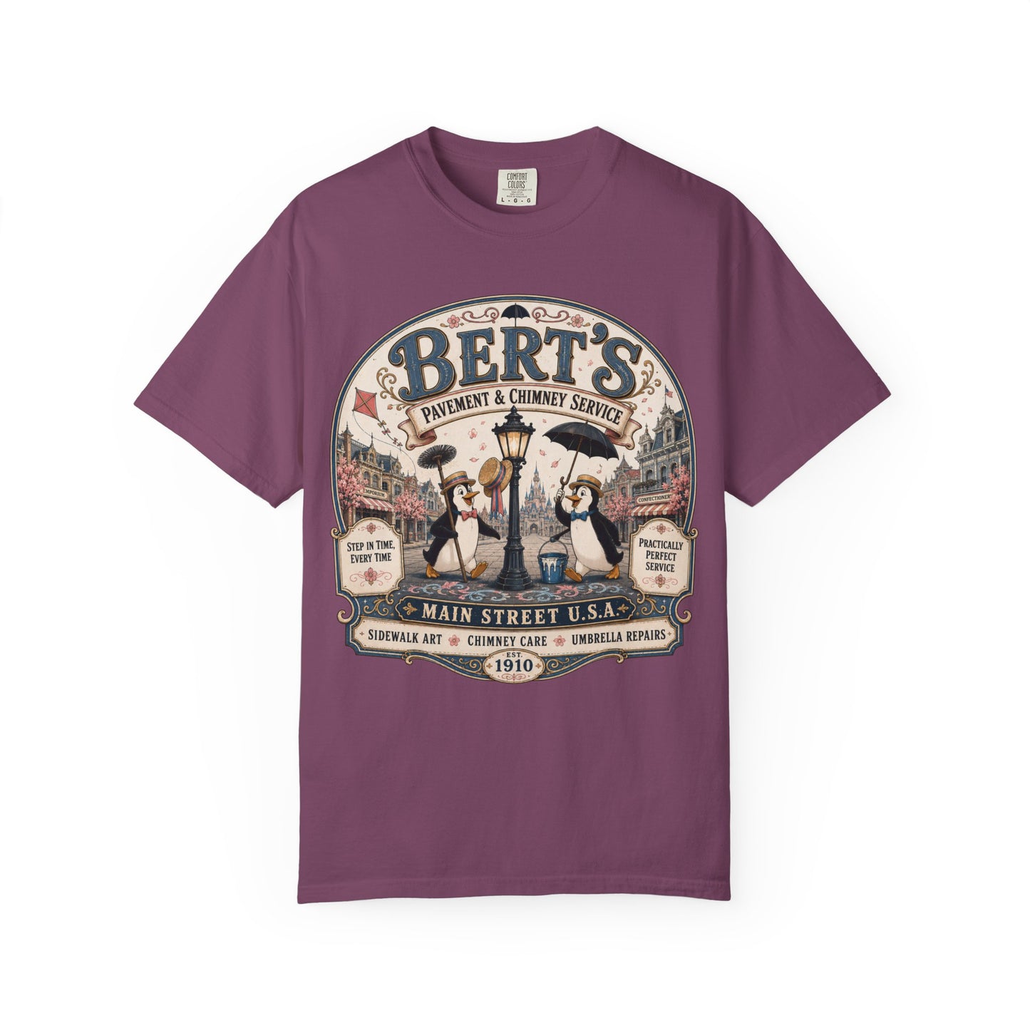 Vintage 'Bert's Pavement & Chimney Service' Graphic T-Shirt — Main Street USA Retro Tee