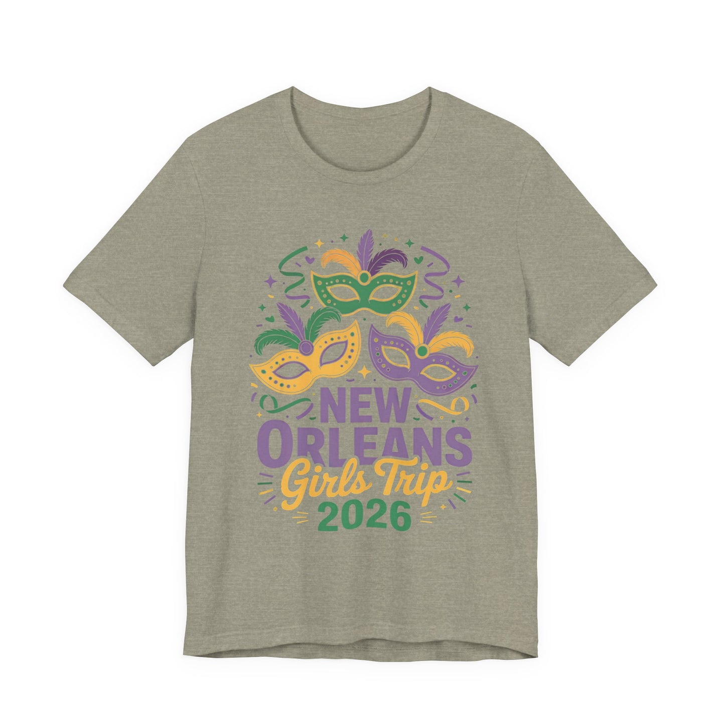 New Orleans Girl Trip 2026 T-Shirt — Mardi Gras Masks Bachelorette Tee