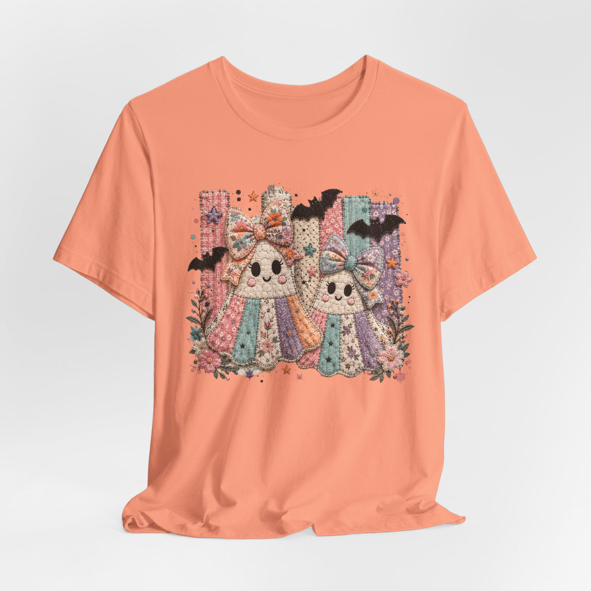 Quilted Cute Ghost Sisters Halloween T-Shirt