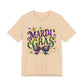 Mardi Gras Tee — Festive Purple, Green & Gold Carnival Shirt with Mask Bow