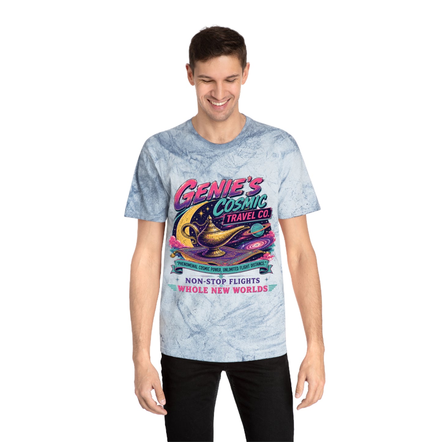Genie’s Cosmic Travel Co. T‑Shirt — Retro Space Lamp Graphic