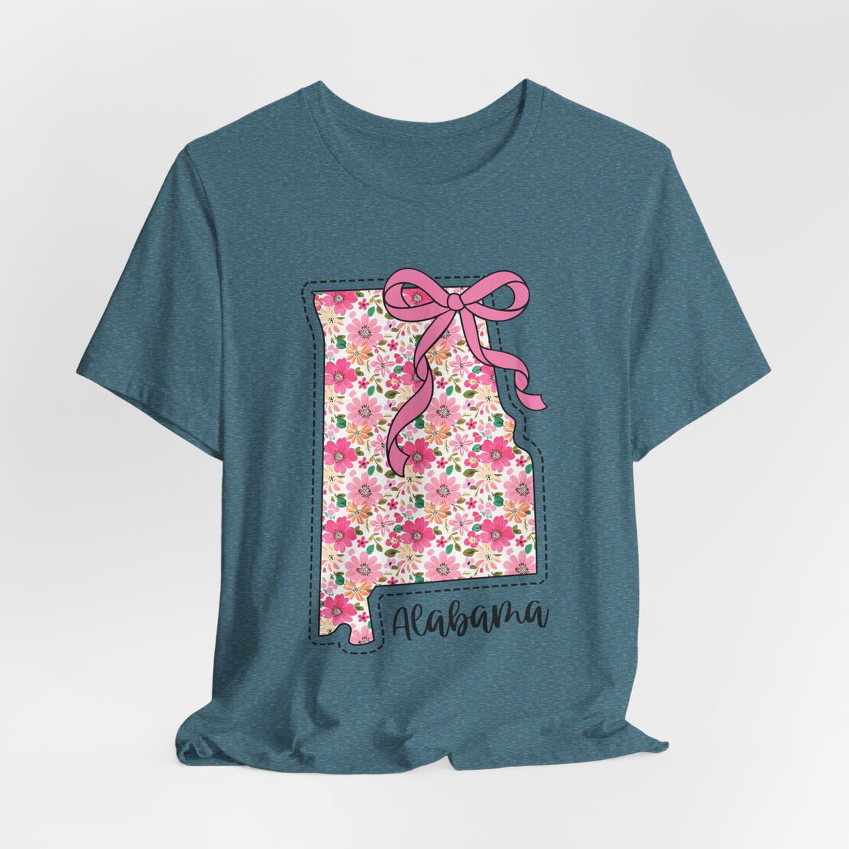 Alabama Floral State Tee — Pink Bow & Script