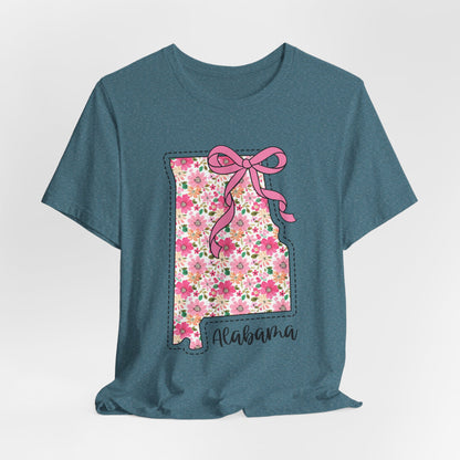 Alabama Floral State Tee — Pink Bow & Script