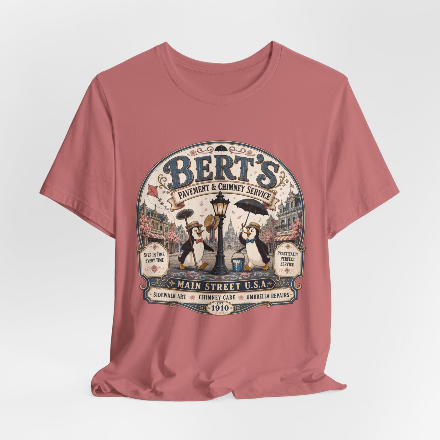 Vintage 'Bert's Pavement & Chimney Service' Graphic T-Shirt — Main Street USA Retro Tee