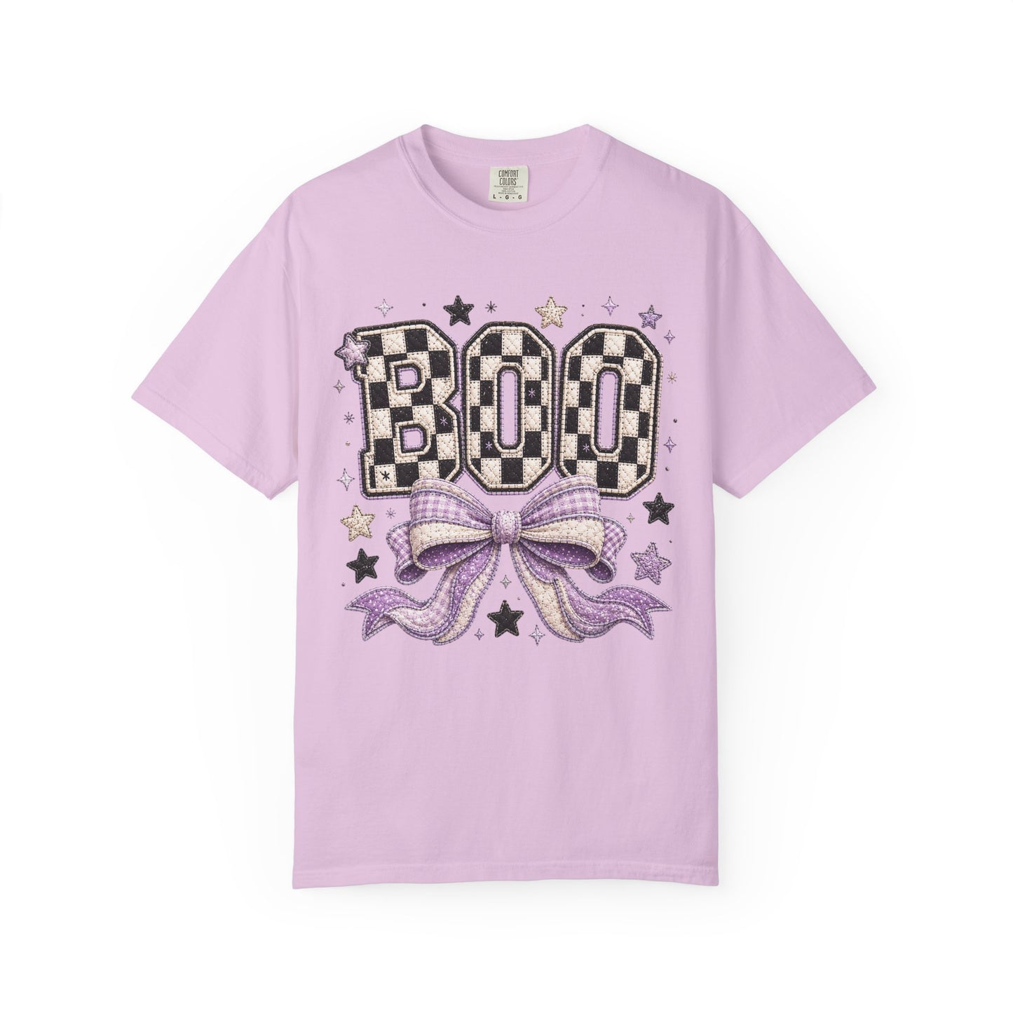Boo Checkerboard Bow Halloween Graphic Tee
