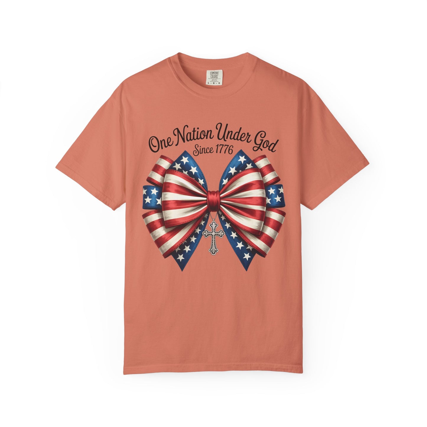 One Nation Under God Patriotic T-shirt with Bow Design