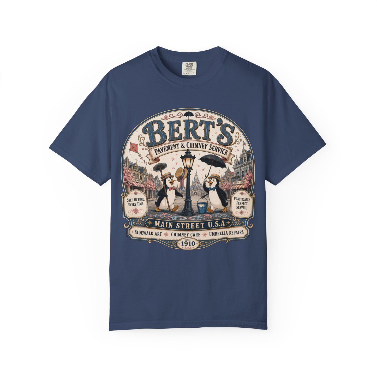 Vintage 'Bert's Pavement & Chimney Service' Graphic T-Shirt — Main Street USA Retro Tee