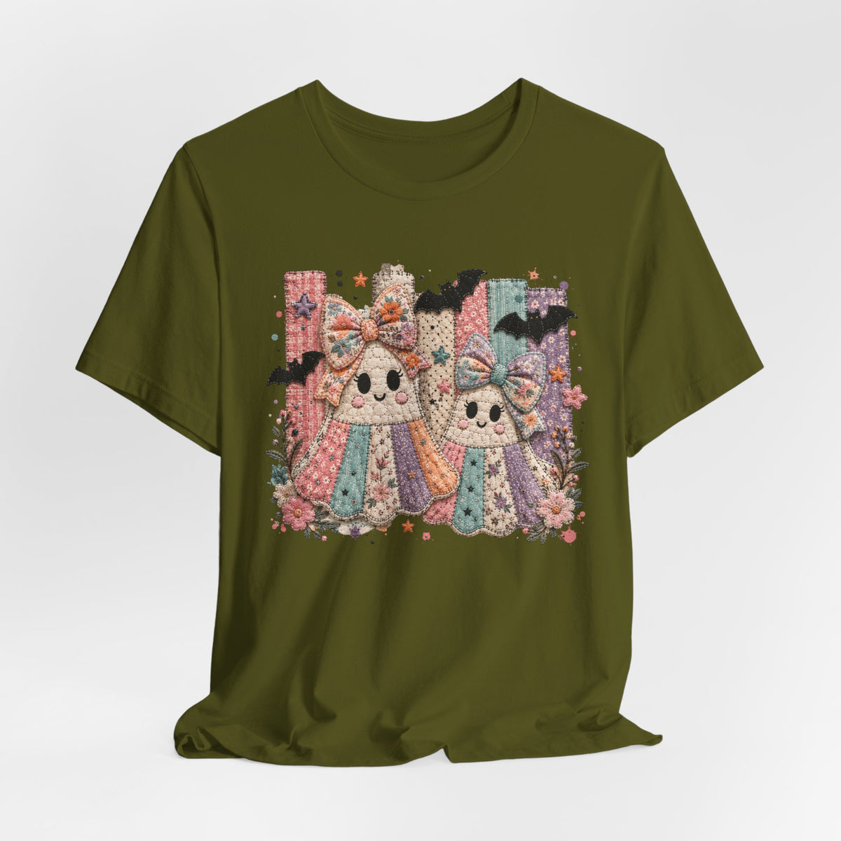 Quilted Cute Ghost Sisters Halloween T-Shirt
