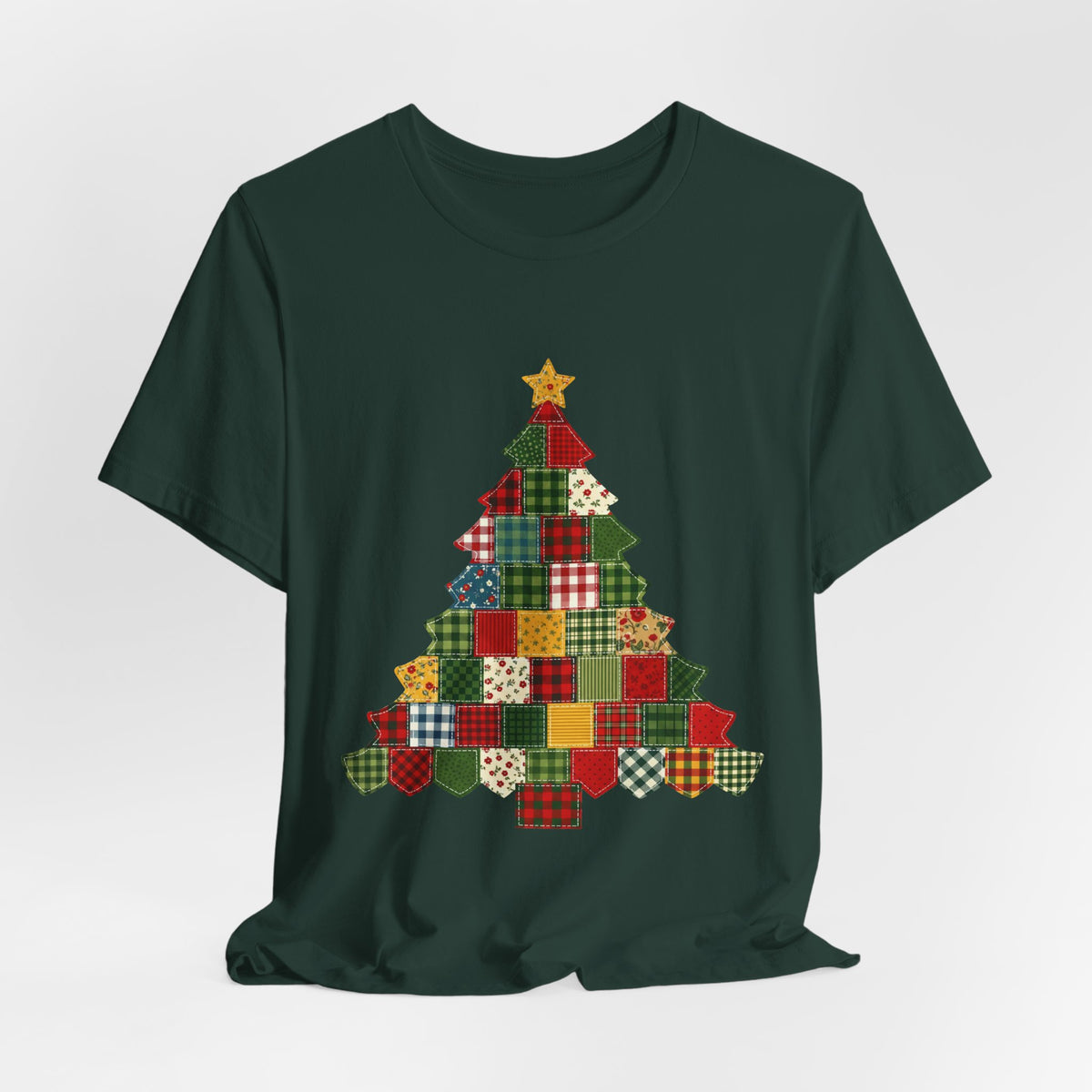 Faux Patchwork Christmas Tree Tee