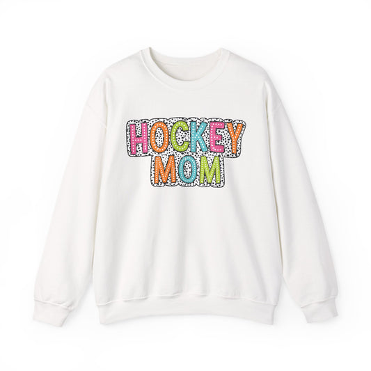 Colorful Dalmation Print Hockey Mom Crewneck Sweatshirt