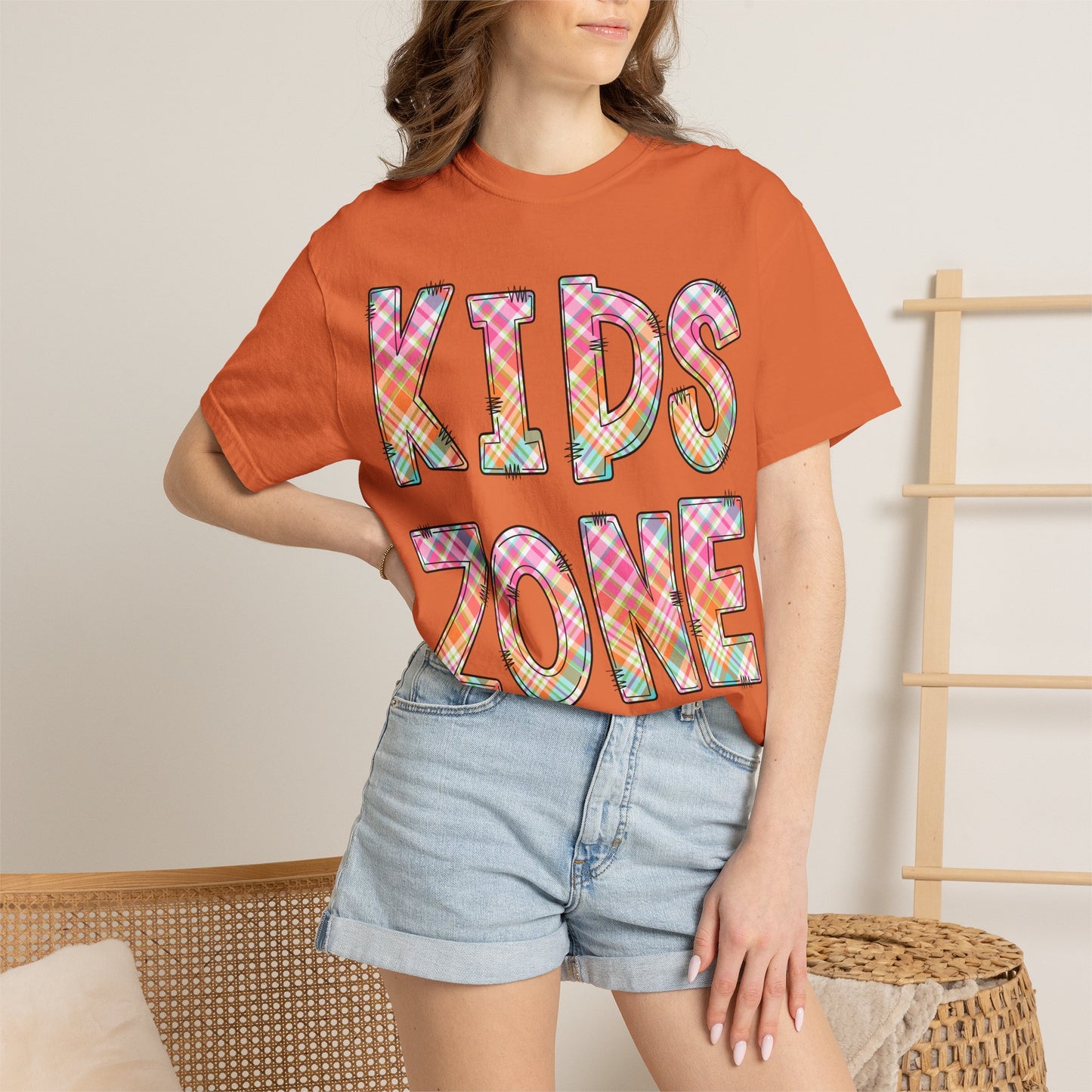 Kids Zone Daycare Comfort Colors Tee - Spring Pastels Plaid