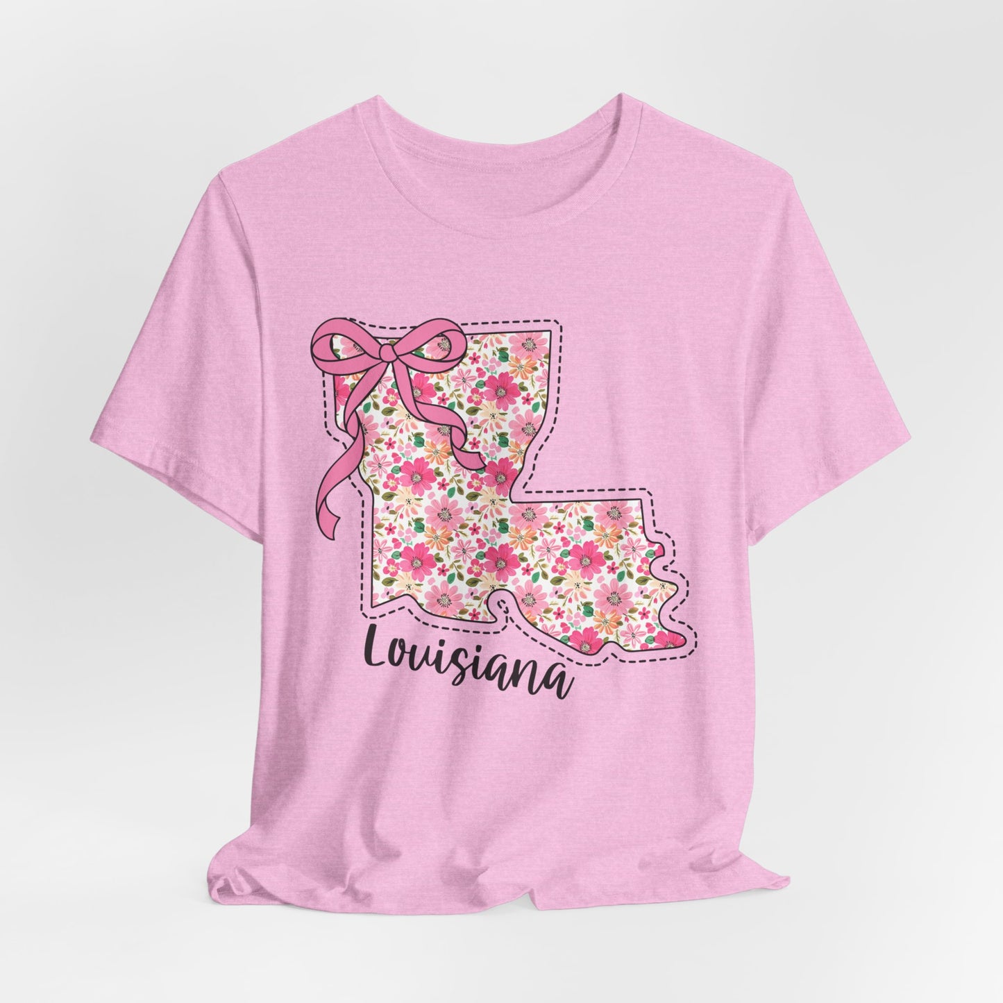Louisiana Floral State Tee — Pink Bow & Script