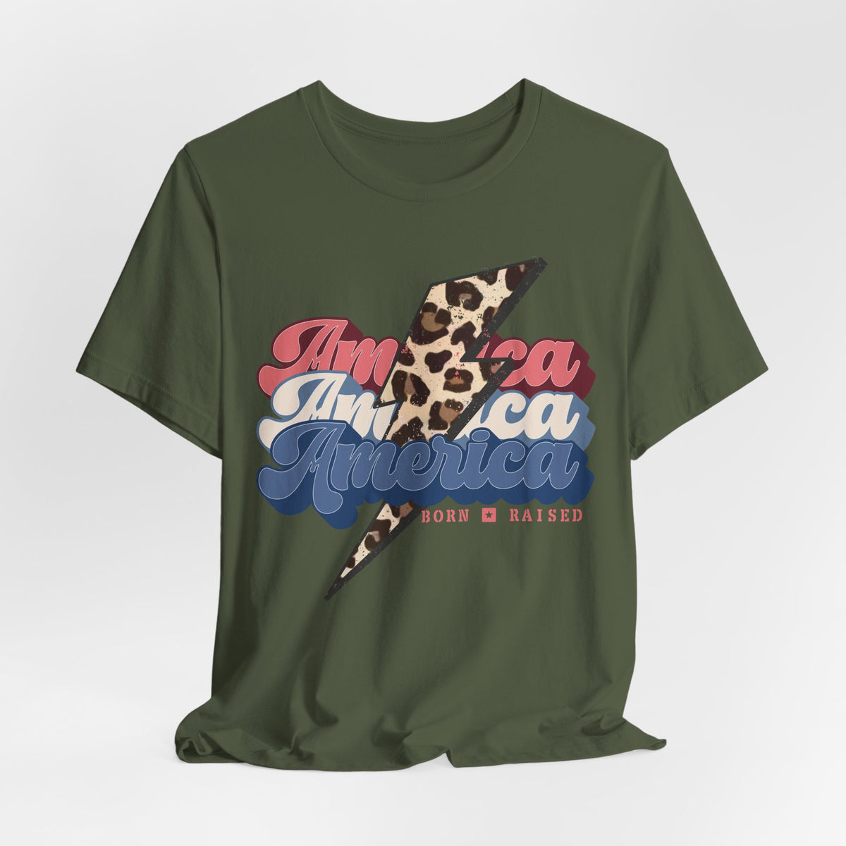 Patriotic Leopard Print America, Born & Raised - Graphic Tee