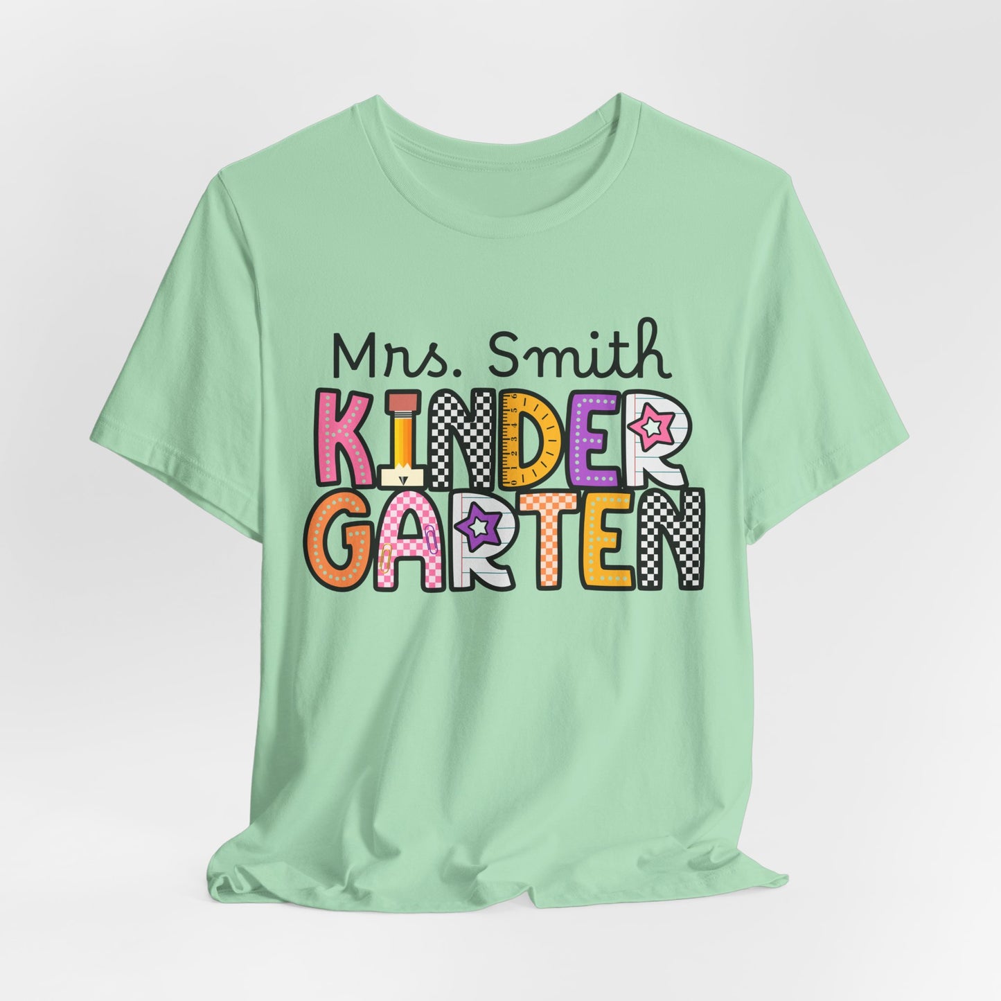Personalized Colorful Kindergarten Teacher Graphic Tee