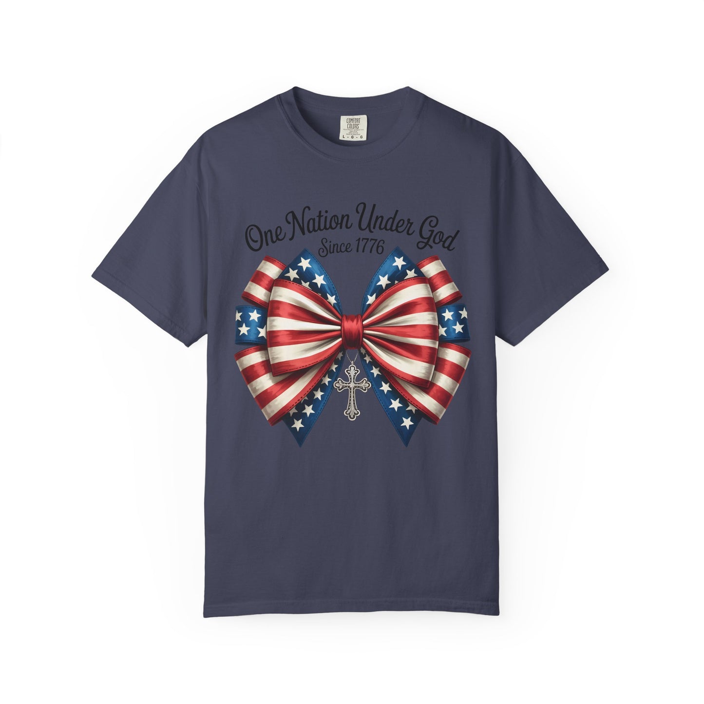 One Nation Under God Patriotic T-shirt with Bow Design