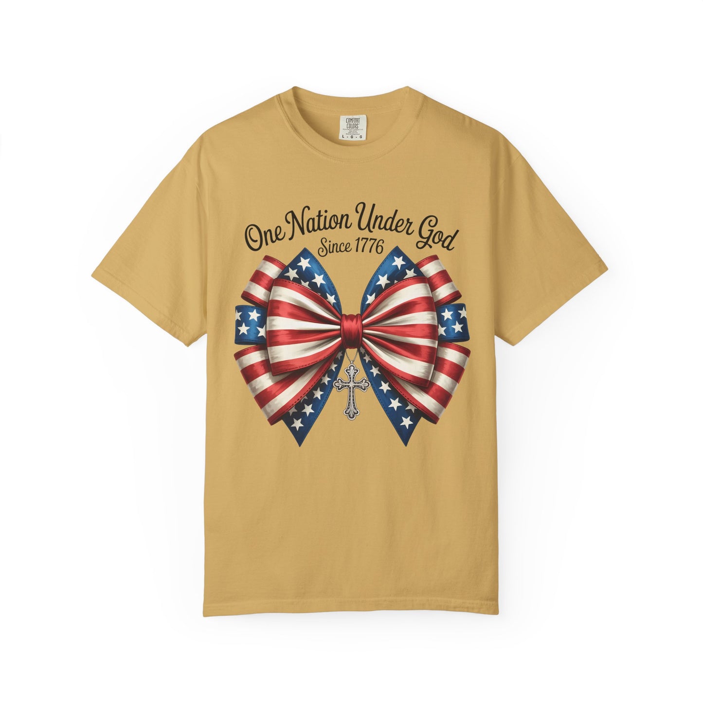 One Nation Under God Patriotic T-shirt with Bow Design