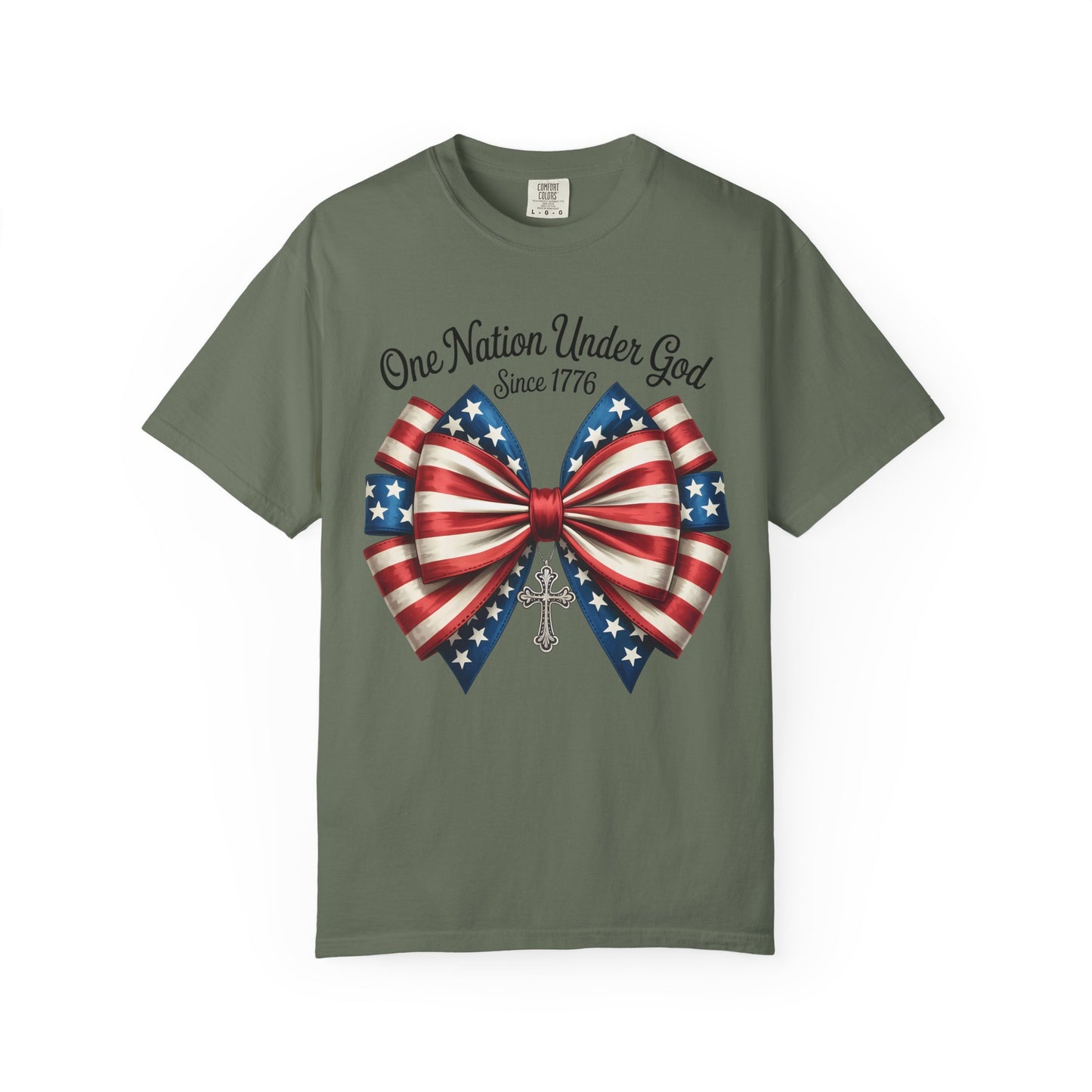 One Nation Under God Patriotic T-shirt with Bow Design