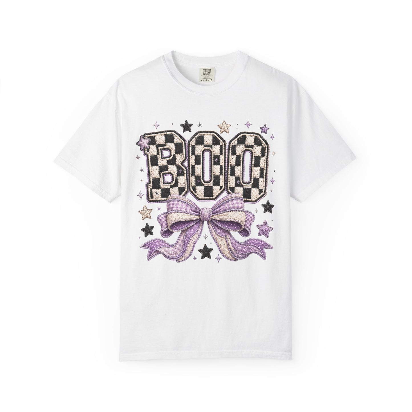 Boo Checkerboard Bow Halloween Graphic Tee