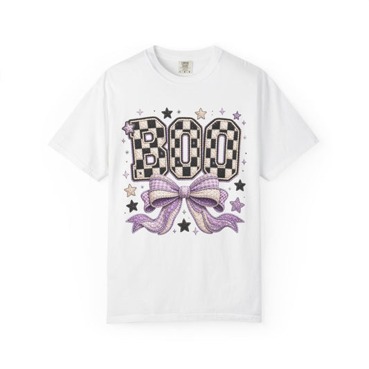 Boo Checkerboard Bow Halloween Graphic Tee