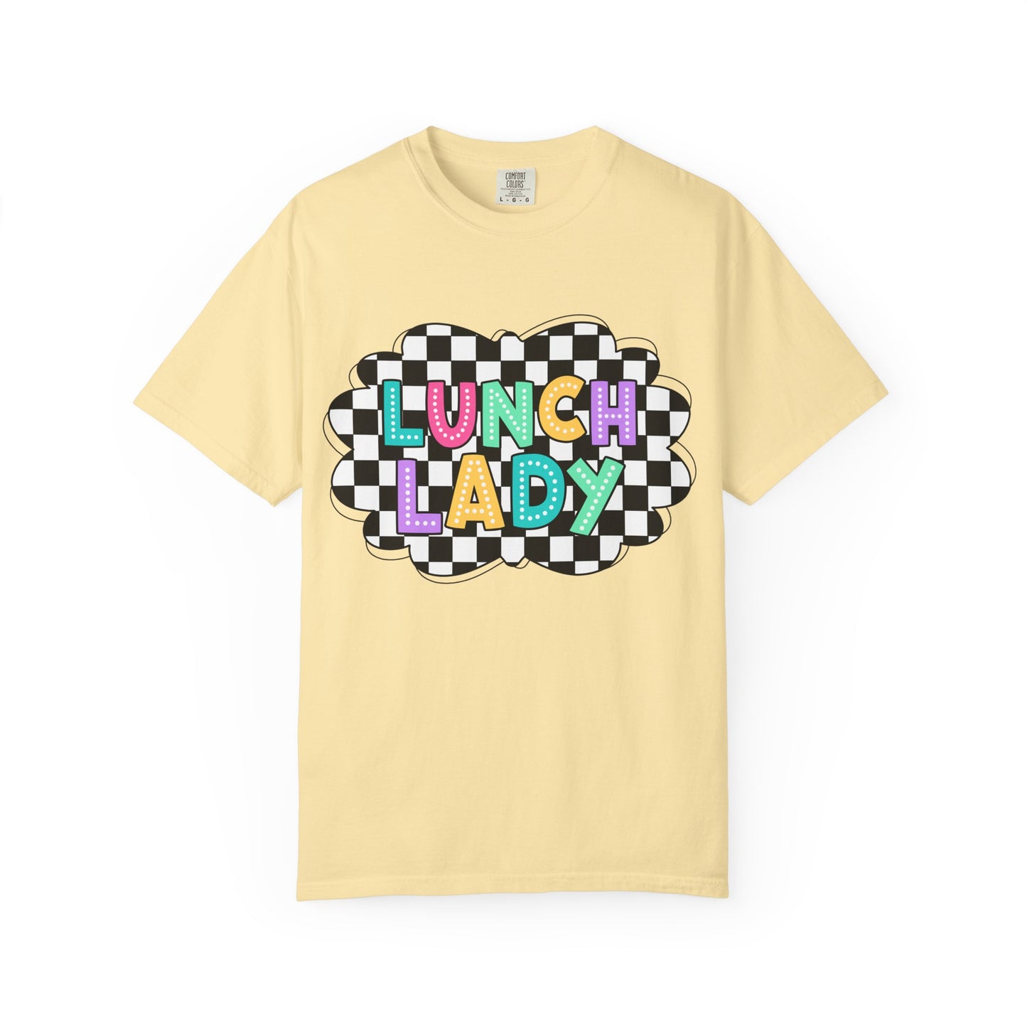 Lunch Lady T-Shirt — Retro Checkerboard Graphic Tee for School Staff & Cafeteria Heroes