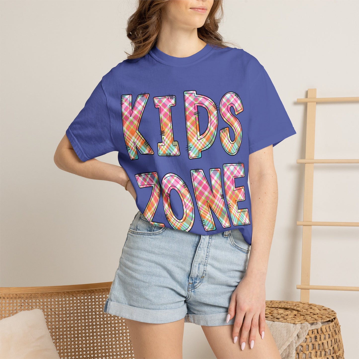 Kids Zone Daycare Comfort Colors Tee - Spring Pastels Plaid