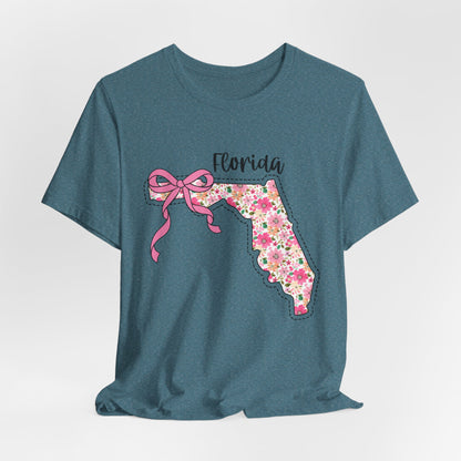 Florida Floral State Tee —Pink Bow & Script