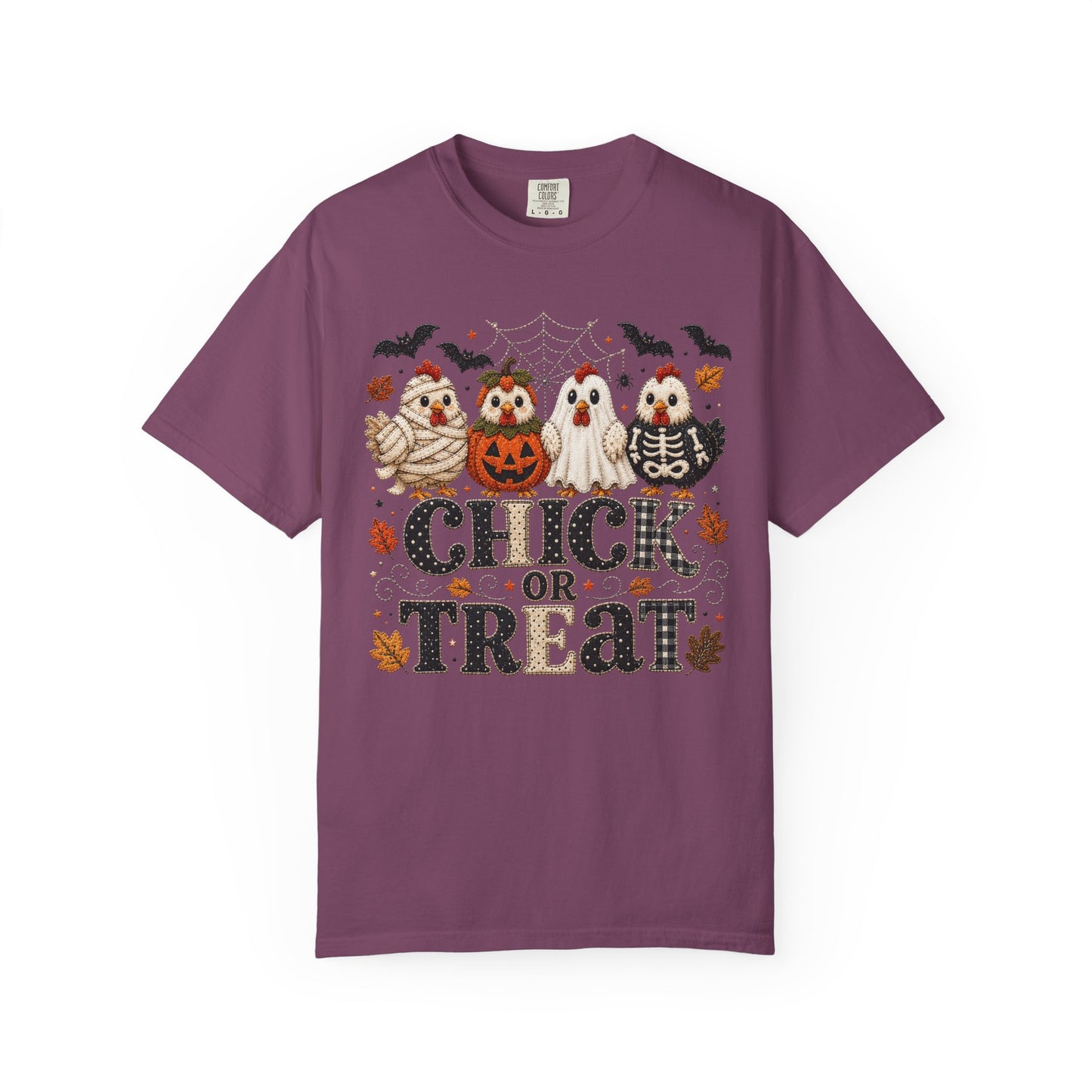 Faux Quilted Halloween Chick or Treat T‑Shirt