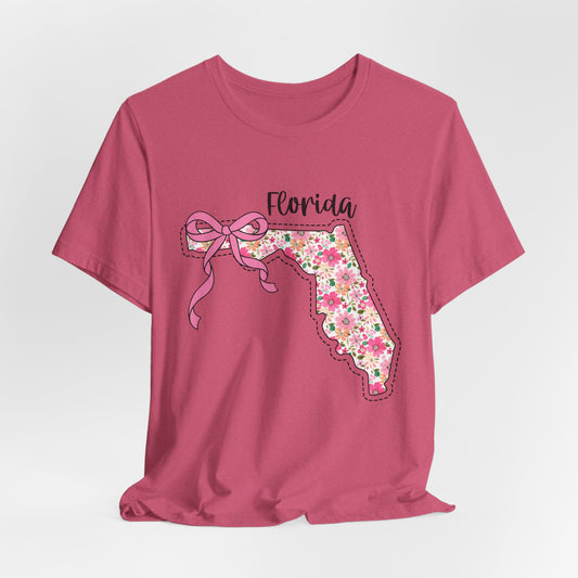 Florida Floral State Tee —Pink Bow & Script