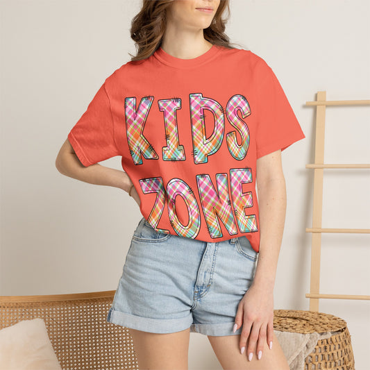 Kids Zone Daycare Comfort Colors Tee - Spring Pastels Plaid
